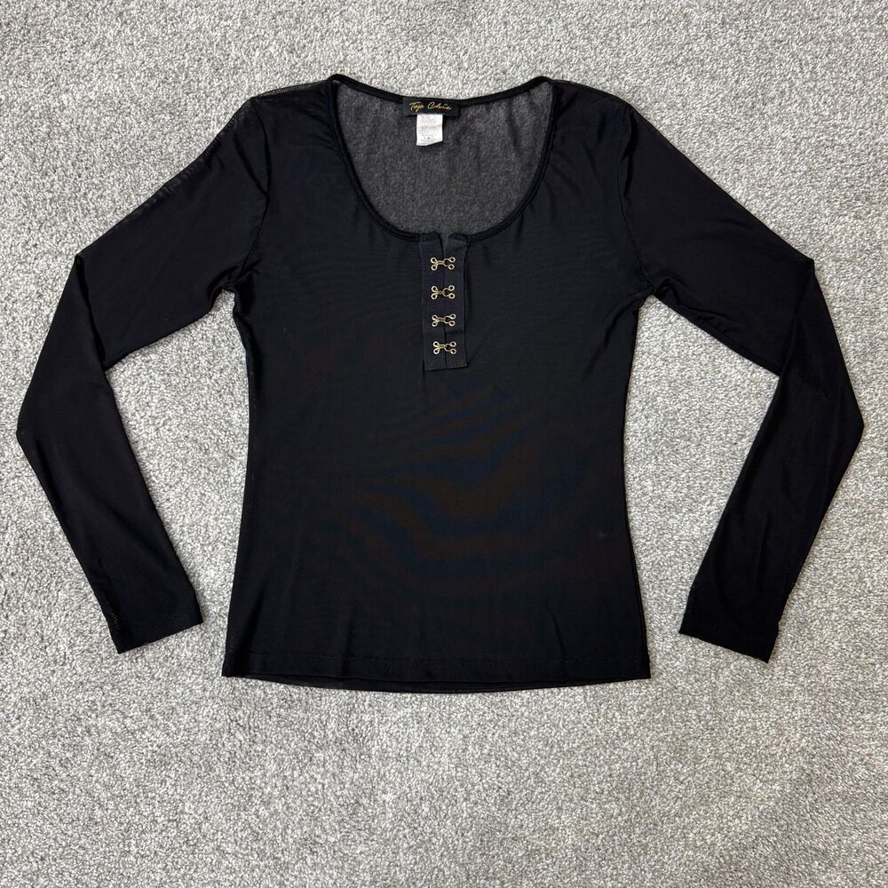 Vintage Top Chic Shirt Womens Large Black Mesh Sheer Top Grunge Punk Metal Goth